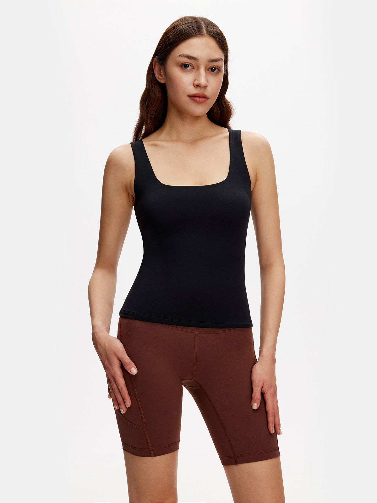 Black Slim Fit Square Neck Tank Top – Minimalist Sleeveless Top for Gym or Casual