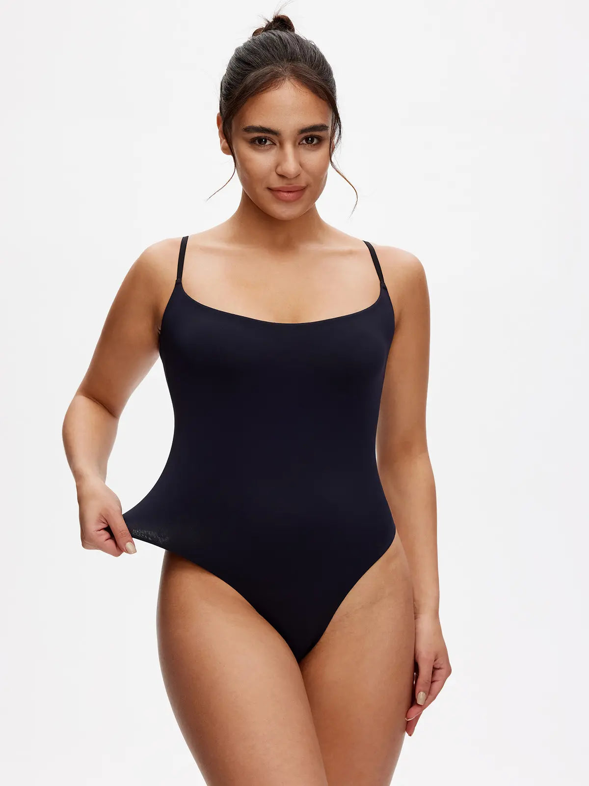 Women’s shapewear bodysuit video – Model walking and turning to show front, back, and side fit for seamless styling